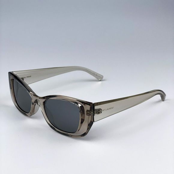 Saint Laurent SL593 003 Sunglasses Beige Grey Silver Square Unisex - Picture 9 of 12